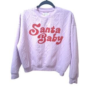 Grayson Thread Santa Baby Pullover Sweatshirt Knit Long Sleeve Crew Neck Pink-XS
